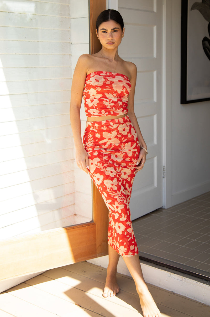 This is an image of Bonnie Mesh Top in Frida - RESA featuring a model wearing the dress