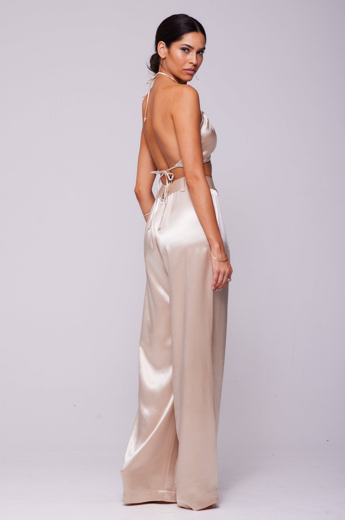 This is an image of Bowie Top in Champagne - RESA featuring a model wearing the dress