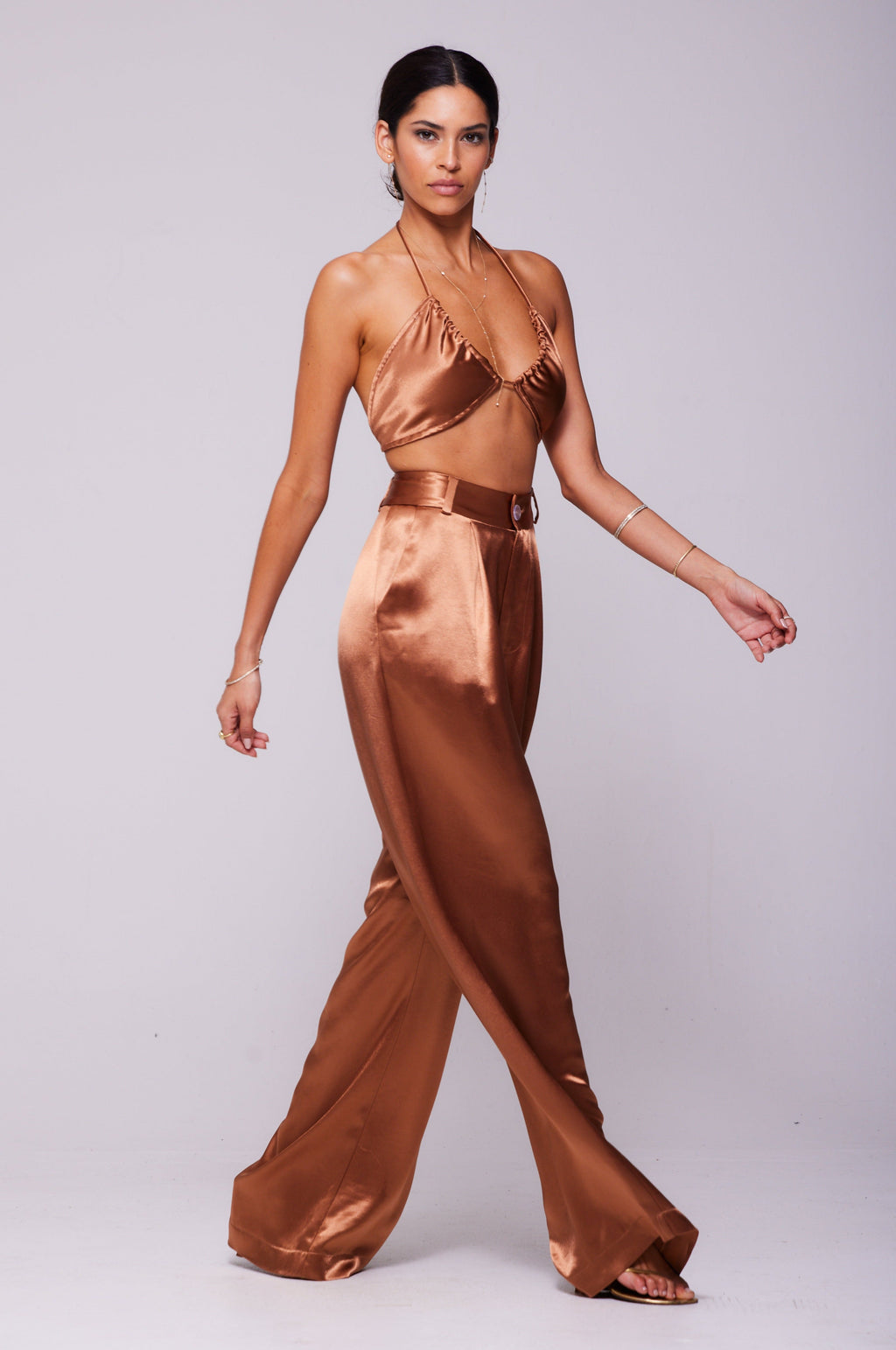 This is an image of Bowie Top in Copper - RESA featuring a model wearing the dress