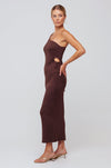 This is an image of Caley Dress in Chocolate - RESA featuring a model wearing the dress