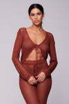 This is an image of Elise Top in Brick - RESA featuring a model wearing the dress