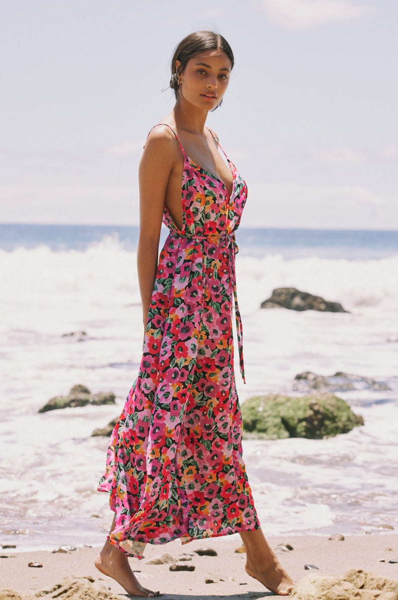 This is an image of Hannah Midi in Dahlia - RESA featuring a model wearing the dress