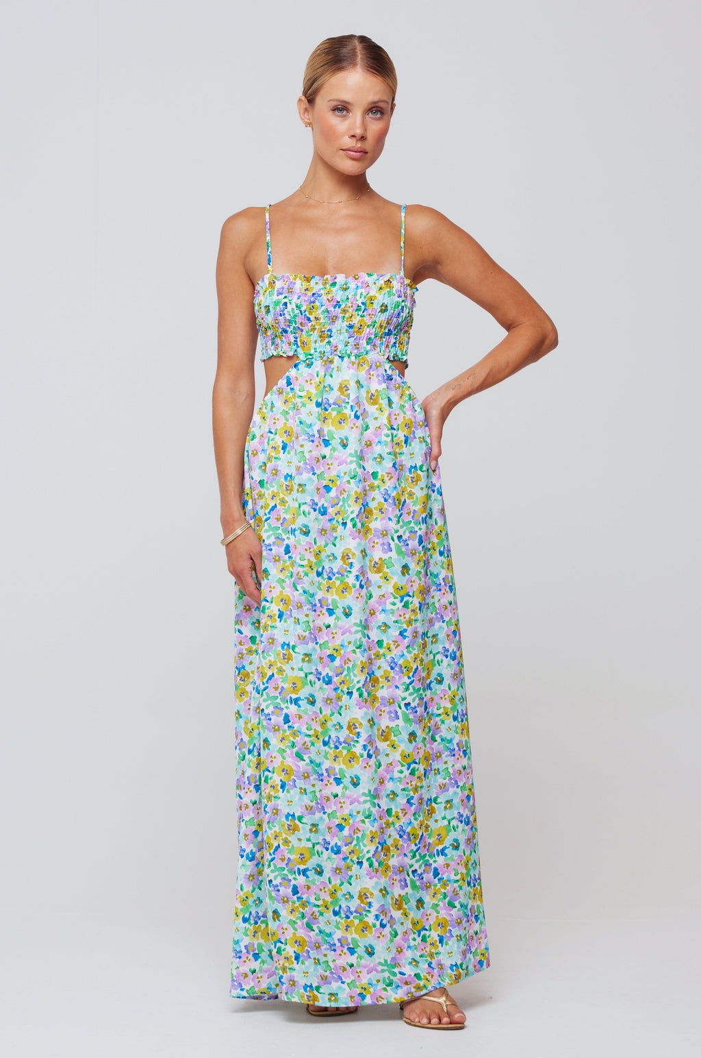 This is an image of Jordan Maxi in Monet - RESA featuring a model wearing the dress