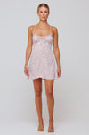 This is an image of Juniper Mini in Blush Cherry - RESA featuring a model wearing the dress