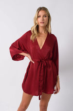 This is an image of Kimono Robe in Burgundy - RESA featuring a model wearing the dress