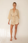 This is an image of Kimono Robe in Stone - RESA featuring a model wearing the dress