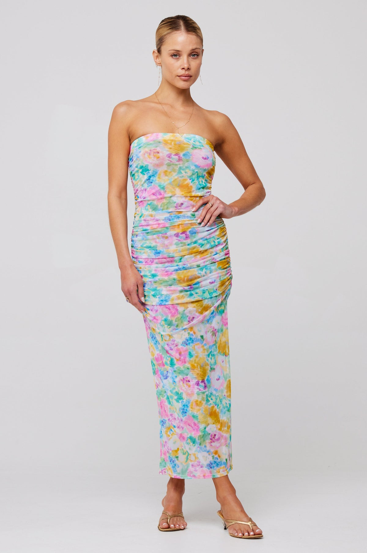 This is an image of Kristina Mesh Midi in Canvas - RESA featuring a model wearing the dress