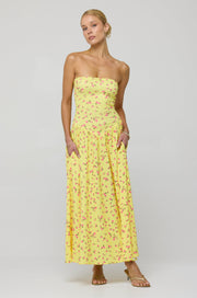 This is an image of Mackenzie Dress in Honey - RESA featuring a model wearing the dress