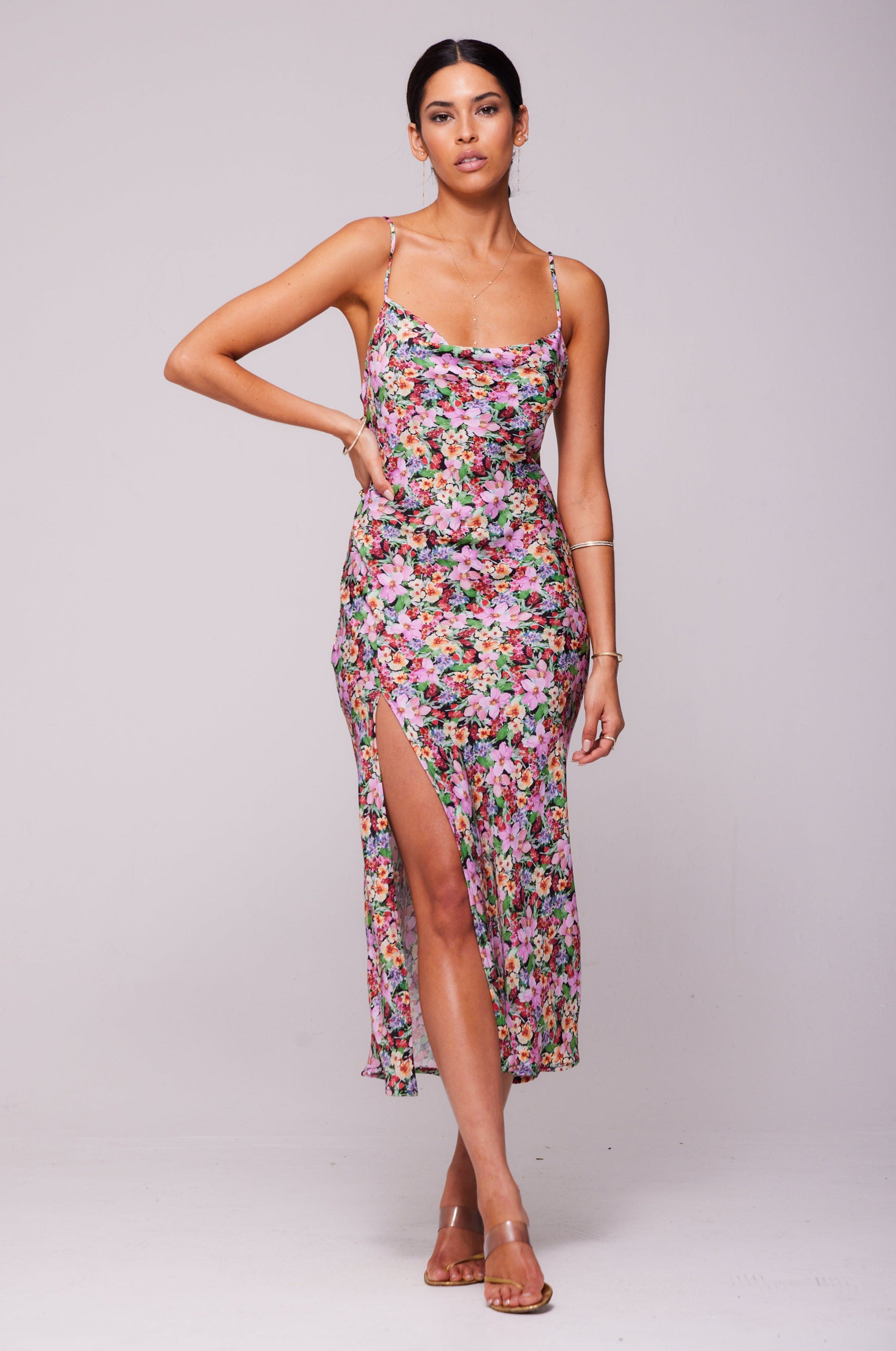 This is an image of Madison Slip in Bloom - RESA featuring a model wearing the dress