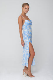 This is an image of Madison Slip in Malibu - RESA featuring a model wearing the dress