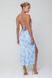 This is an image of Madison Slip in Malibu - RESA featuring a model wearing the dress