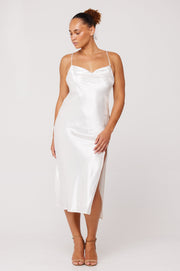 This is an image of Madison Slip in Pearl - RESA featuring a model wearing the dress
