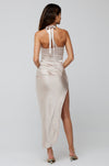 This is an image of Nicole Midi in Champagne - RESA featuring a model wearing the dress