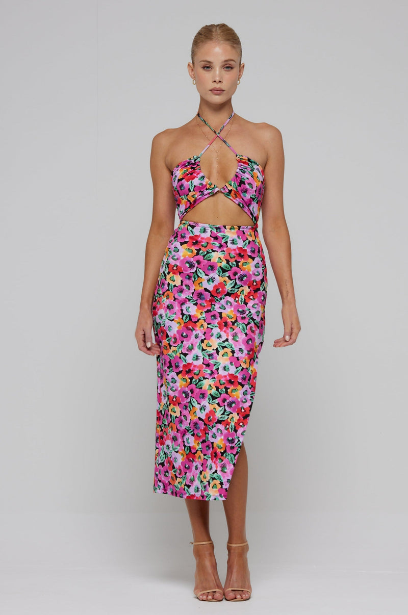 This is an image of Nikki Dress in Dahlia - RESA featuring a model wearing the dress