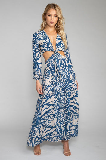 RESA Noelle Maxi Dress - Capri Blue & White Maxi Dress With Sleeves