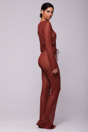 This is an image of Rachel Pant in Brick - RESA featuring a model wearing the dress