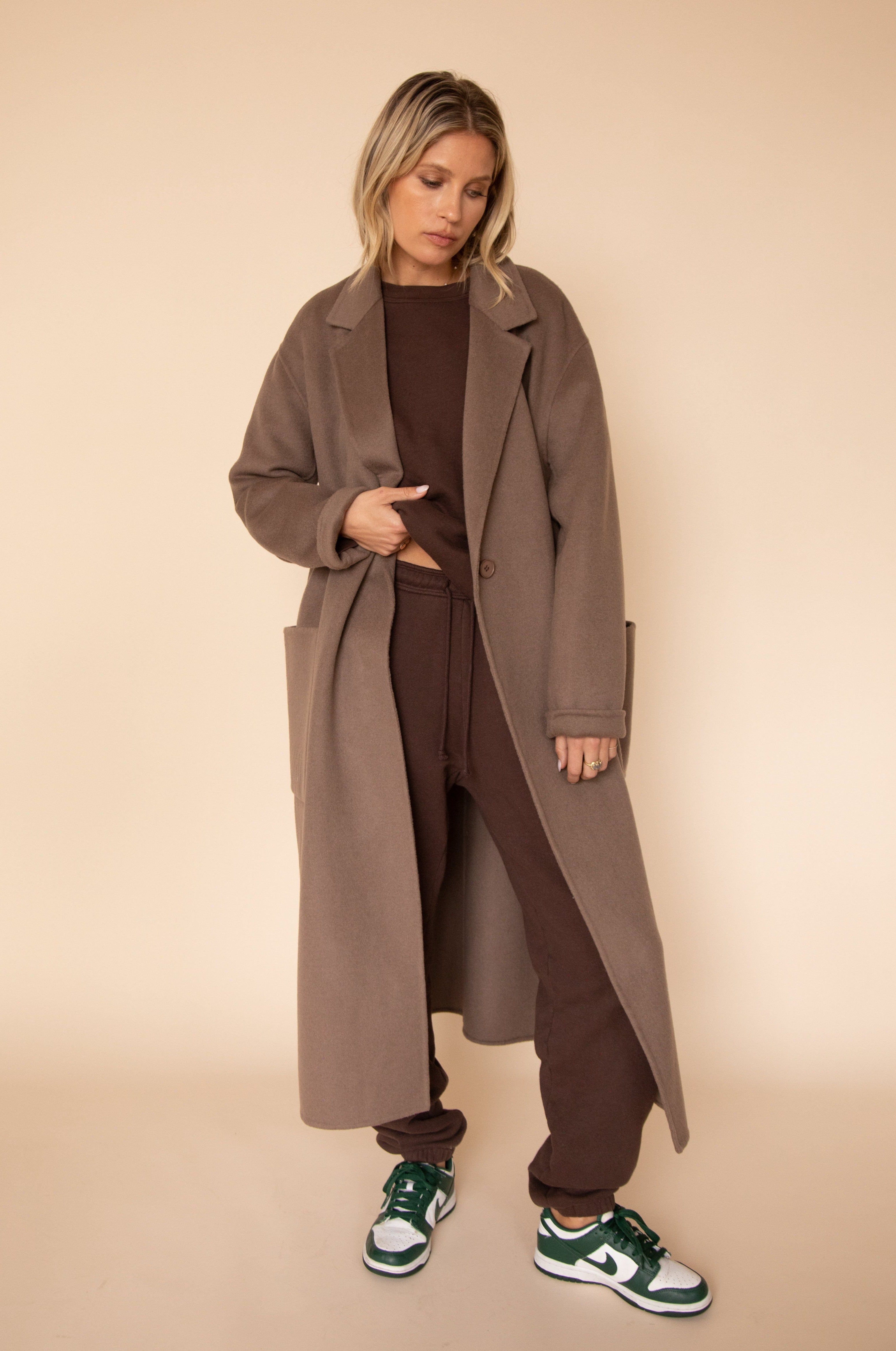 Long sales taupe coat