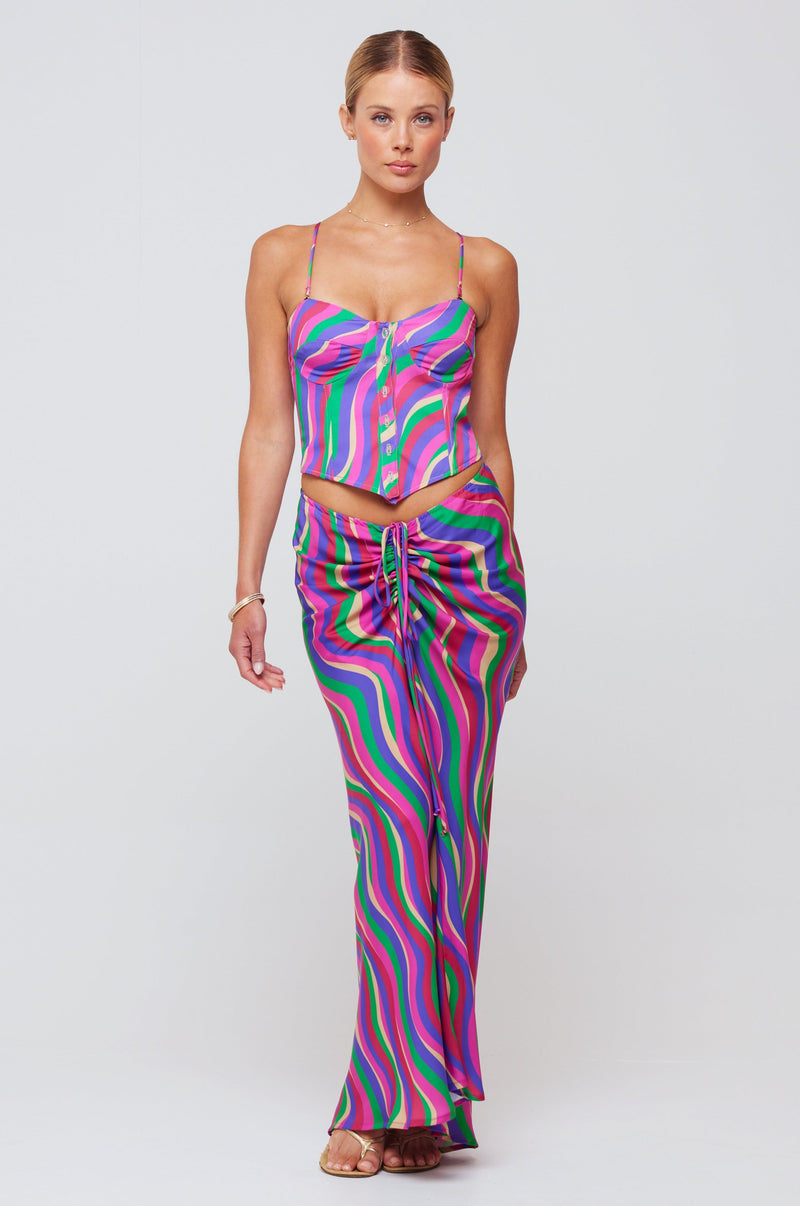 This is an image of Sienna Corset in Candy - RESA featuring a model wearing the dress