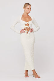 This is an image of Simone Dress in Ivory - RESA featuring a model wearing the dress