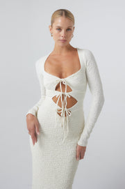 This is an image of Simone Dress in Ivory - RESA featuring a model wearing the dress