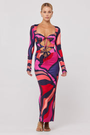 This is an image of Simone Dress in Picasso - RESA featuring a model wearing the dress
