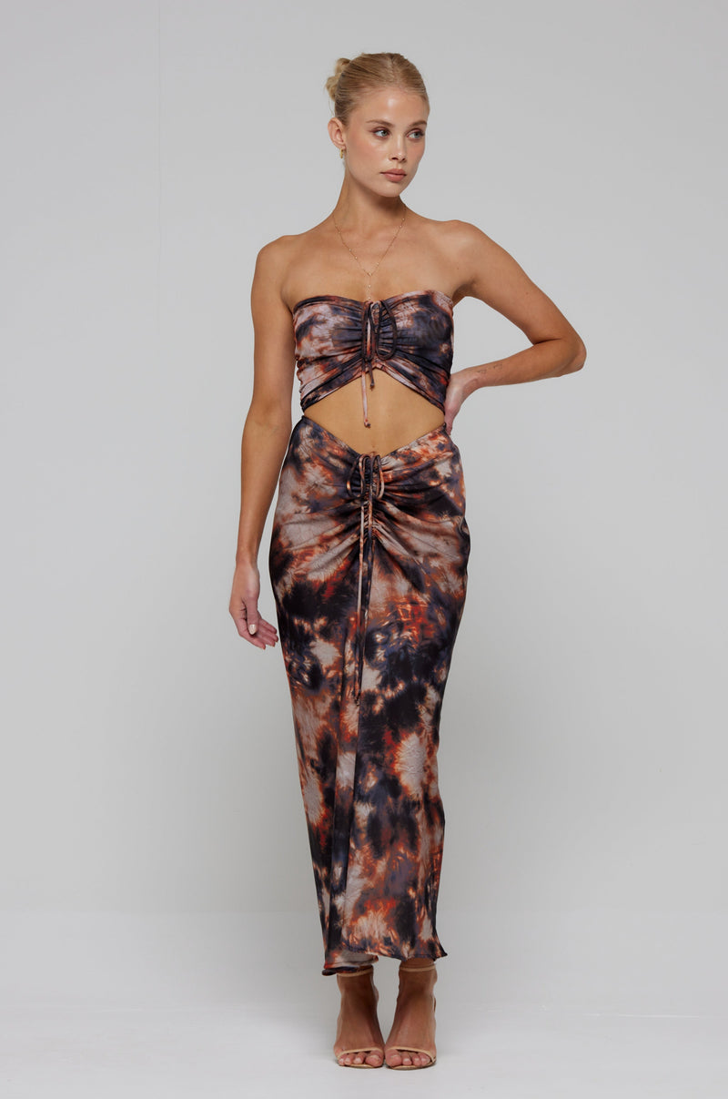 This is an image of Ziggy Skirt in Onyx - RESA featuring a model wearing the dress